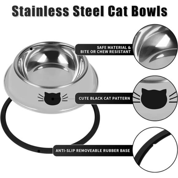2 Pcs Non-Slip Stainless Steel Small Cat Food Bowls - Unbreakable, 7 Oz, - Picture 3 of 6